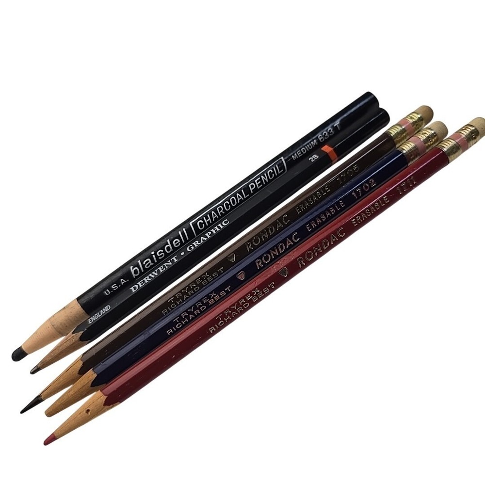 5 Vintage Pencils Rondac TryRex Richard Best  Derwent England Blaisdell Charcoal